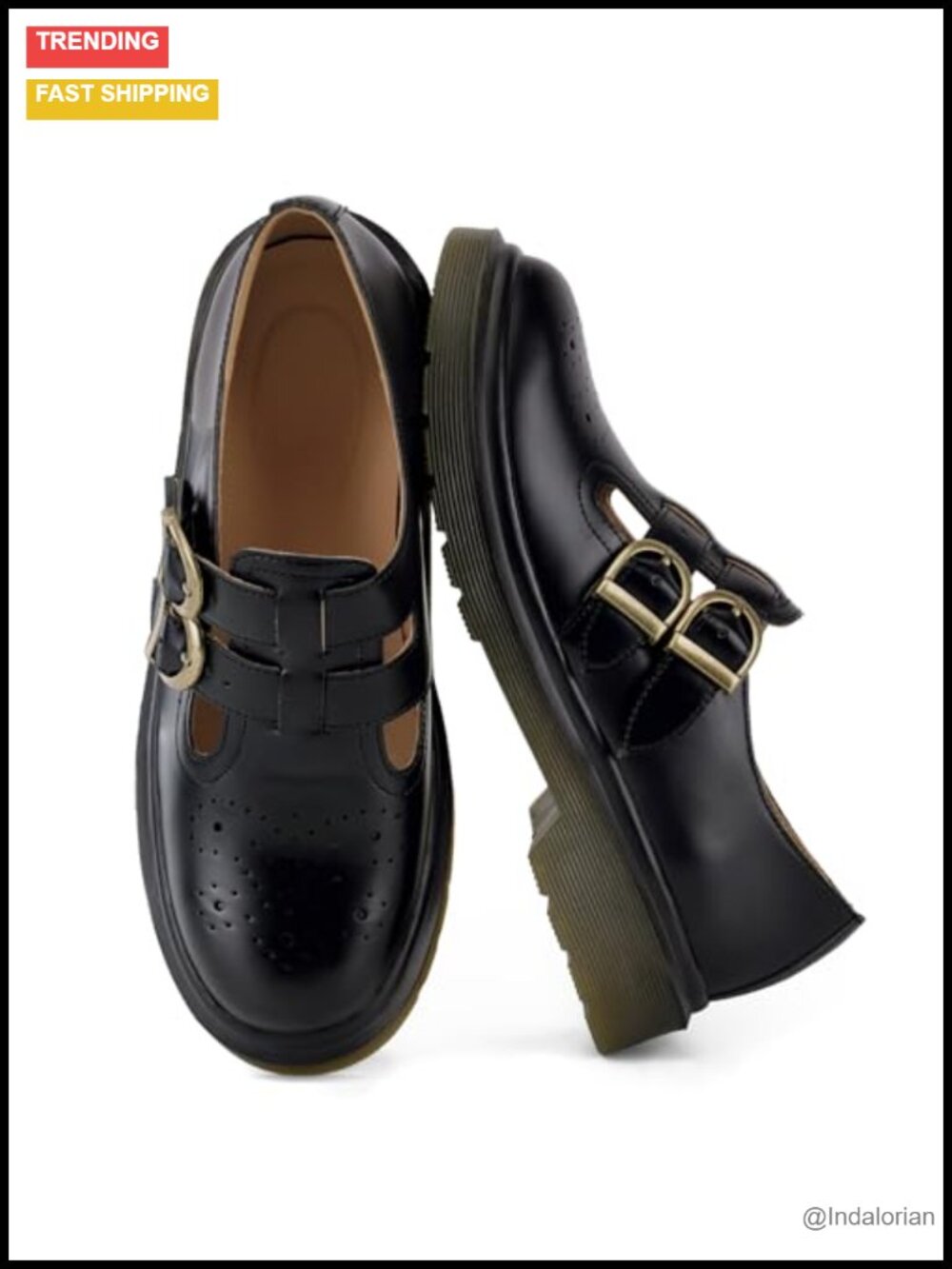 Chunky Mary Janes Faux Leather Platform T-Strap Double Buckle Women Shoes